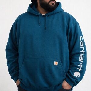 Carhartt Men's Teal Hoodie with Logo Sleeve